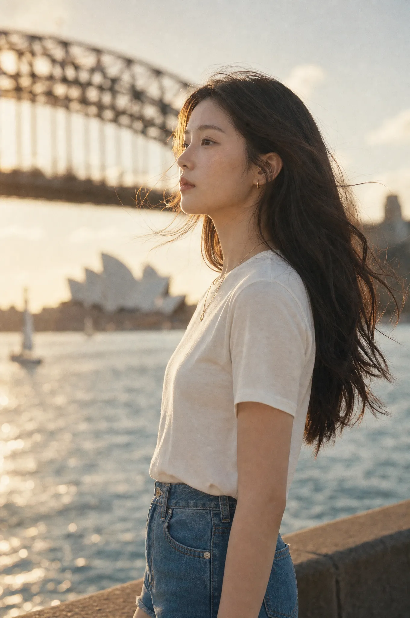 A student in Australia, Sydney Harbour Bridge behind